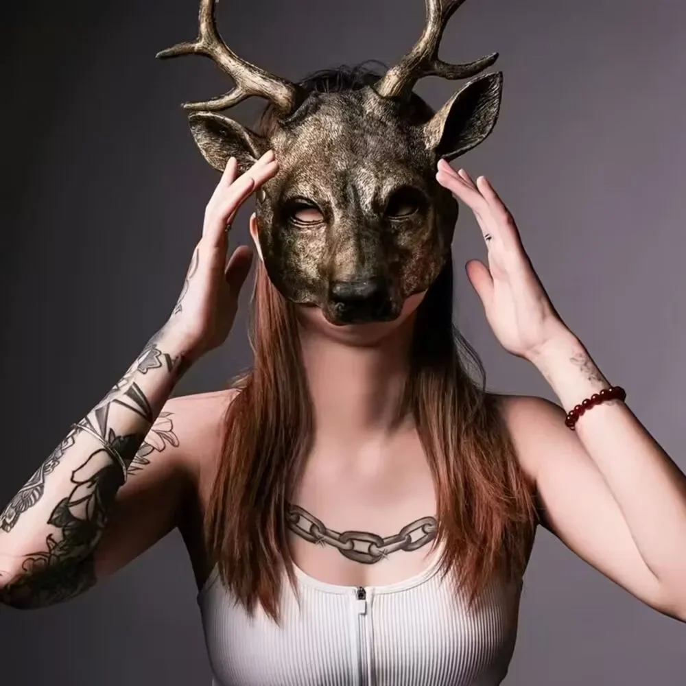 Deer Mask Animal Cosplay Mask PU Anime-Inspired Costume Accessory ren fare